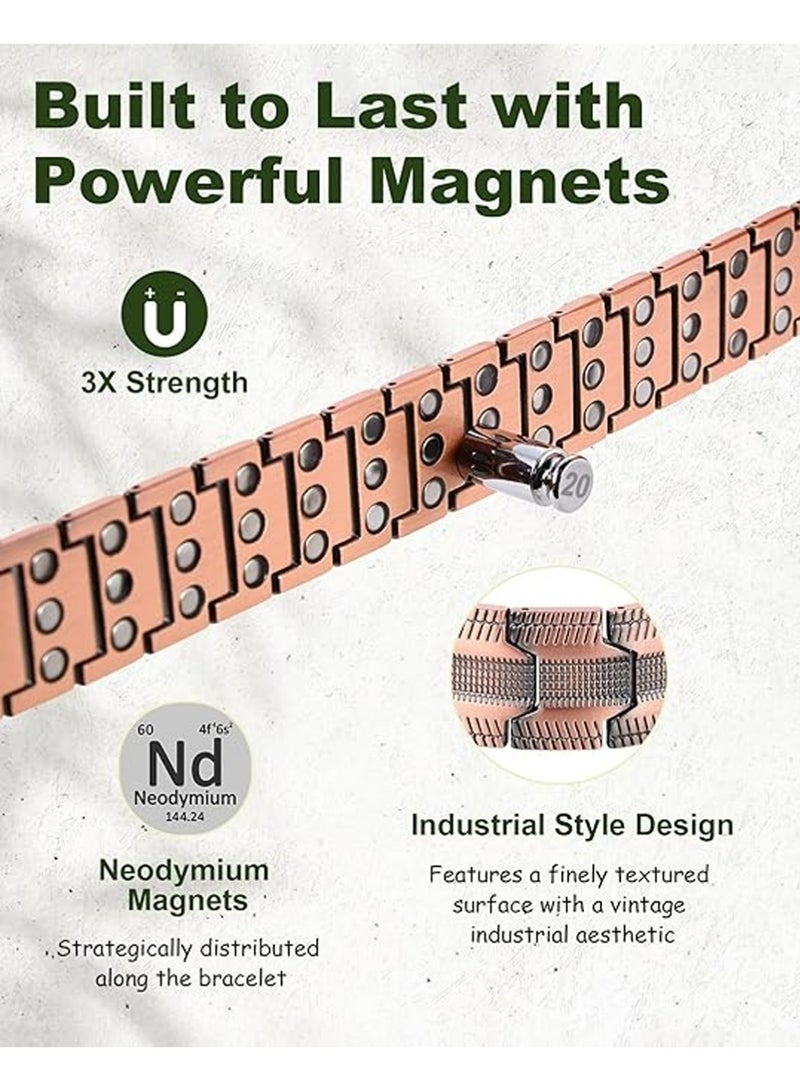 X-level Copper Bracelet and Copper Ring for Men, 3X Strength Magnetic Bracelet with 99.99% Pure Copper Ring & 3500 Gauss Magnets, Adjustable Length - Image 2